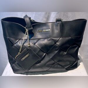 Steve Madden Black Quilted Tote with Metallic Accents